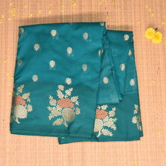 Semi Silk Rama green saree with jari boarder