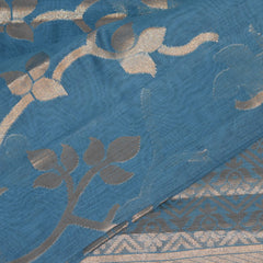 Semi Kora Silk blue saree with jari boarder