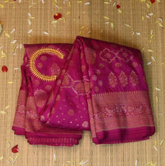 Banarasi Pink Saree With Jari Boarder with Blouse