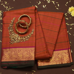 Kanchipuram Silk Rust Red Saree with Blouse