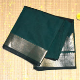 Semi Silk Cotton Bottle Green Saree with jari boarder