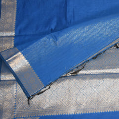 Semi Silk Cotton Blue saree with jari boarder