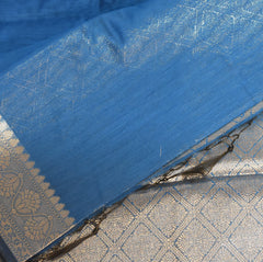 Semi Silk Cotton Blue saree with jari boarder