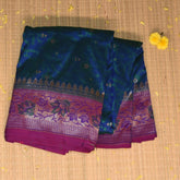 Art silk Benarasi navy blue saree with paithani boarder