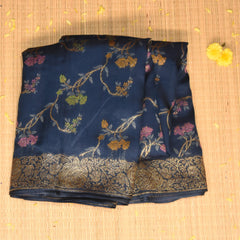 Dupion Silk Saree teal blue with jari boarder