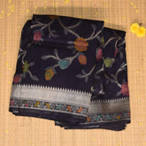Silk cotton navy blue saree with jari boarder