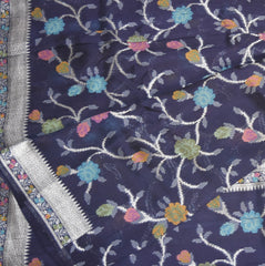 Silk cotton navy blue saree with jari boarder