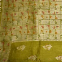 Dupion silk pure green saree wih jari boarder