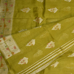 Dupion silk pure green saree wih jari boarder
