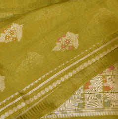 Dupion silk pure green saree wih jari boarder