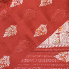 Dupion silk red saree with jari boarder
