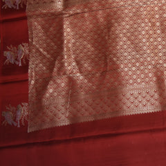 Benarasi crepe silk red saree with bird motifs