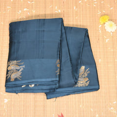 Benarasi crepe silk saree teal blue with bird motifs