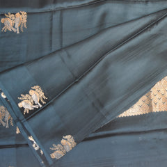 Benarasi crepe silk saree teal blue with bird motifs