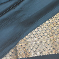 Benarasi crepe silk saree teal blue with bird motifs