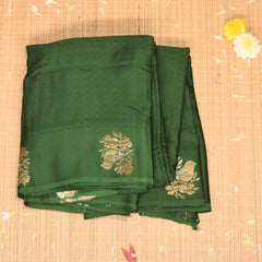 Benarasi Crepe Silk green saree flower motifs