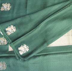 Benarasi Crepe Silk green saree flower motifs