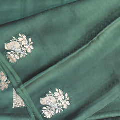 Benarasi Crepe Silk green saree flower motifs