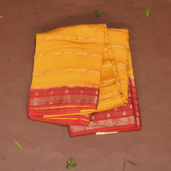Semi Silk Cotton Yellow saree with red boarder