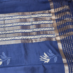 Soft Tussar Navy blue saree with jari boarder