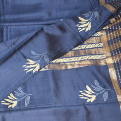 Soft Tussar Navy blue saree with jari boarder