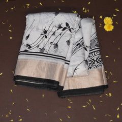 Semi Silk Cotton pure white saree with jari boarder