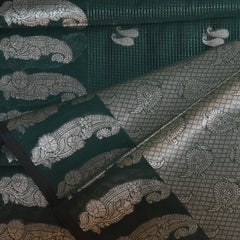 Semi silk cotton bottle green saree with jari boarder