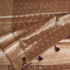 Semi Tissue Choclate brown saree with jari boarder