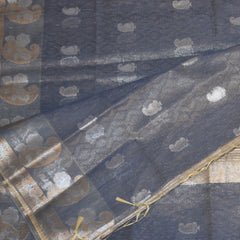 Semi Silk Cotton Blue saree with jari boarder