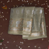 Semi Silk Cotton Green Saree with jari boarder