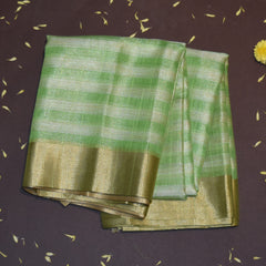 Semi Organza silk green saree with gold jari boarder
