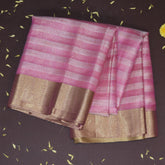 Semi Organza Silk pink saree with gold jari boarder