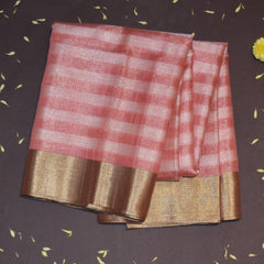 Semi Organza peach saree with gold jari boarder