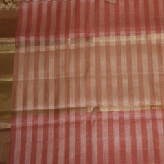 Semi Organza peach saree with gold jari boarder