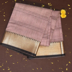 Jute silk pink saree with jari boarder