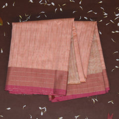Silk cotton peach saree with jari boarder