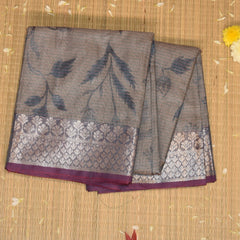 Semi Silk Cotton Ash saree with jari boarder
