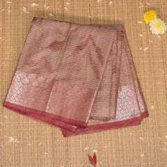 Semi Silk Cotton Peach saree with jari work