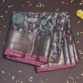 Semi Silk Cotton Ash saree with jari boarder