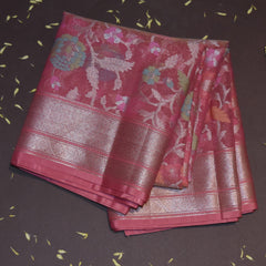 Semi Silk Cotton pink saree with jari boarder