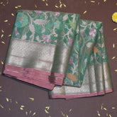 Semi Silk Cotton green saree with jari boarder