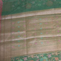 Semi Silk Cotton green saree with jari boarder