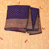 pure benarasi crepe saree navy blue saree with jari boarder