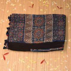 Modal silk ajrak blue saree with floral print