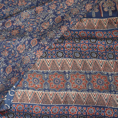 Modal silk ajrak blue saree with floral print