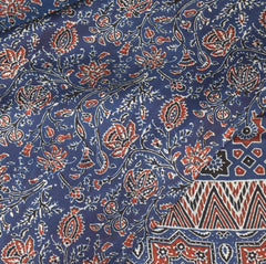 Modal silk ajrak blue saree with floral print
