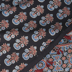 Modal silk ajrak Black saree with floral print