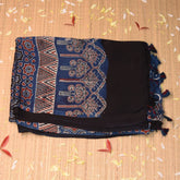 Modal silk ajrak Navy blue saree with floral print
