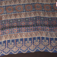 Modal silk ajrak Navy blue saree with floral print