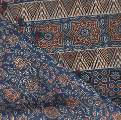 Modal silk ajrak Navy blue saree with floral print